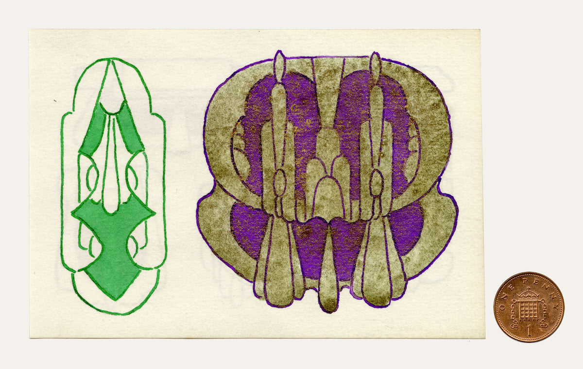 Pickford Robert Waller, Decorative Art Nouveau Design Motifs Purple with Gold – 1925 pen & ink drawing
