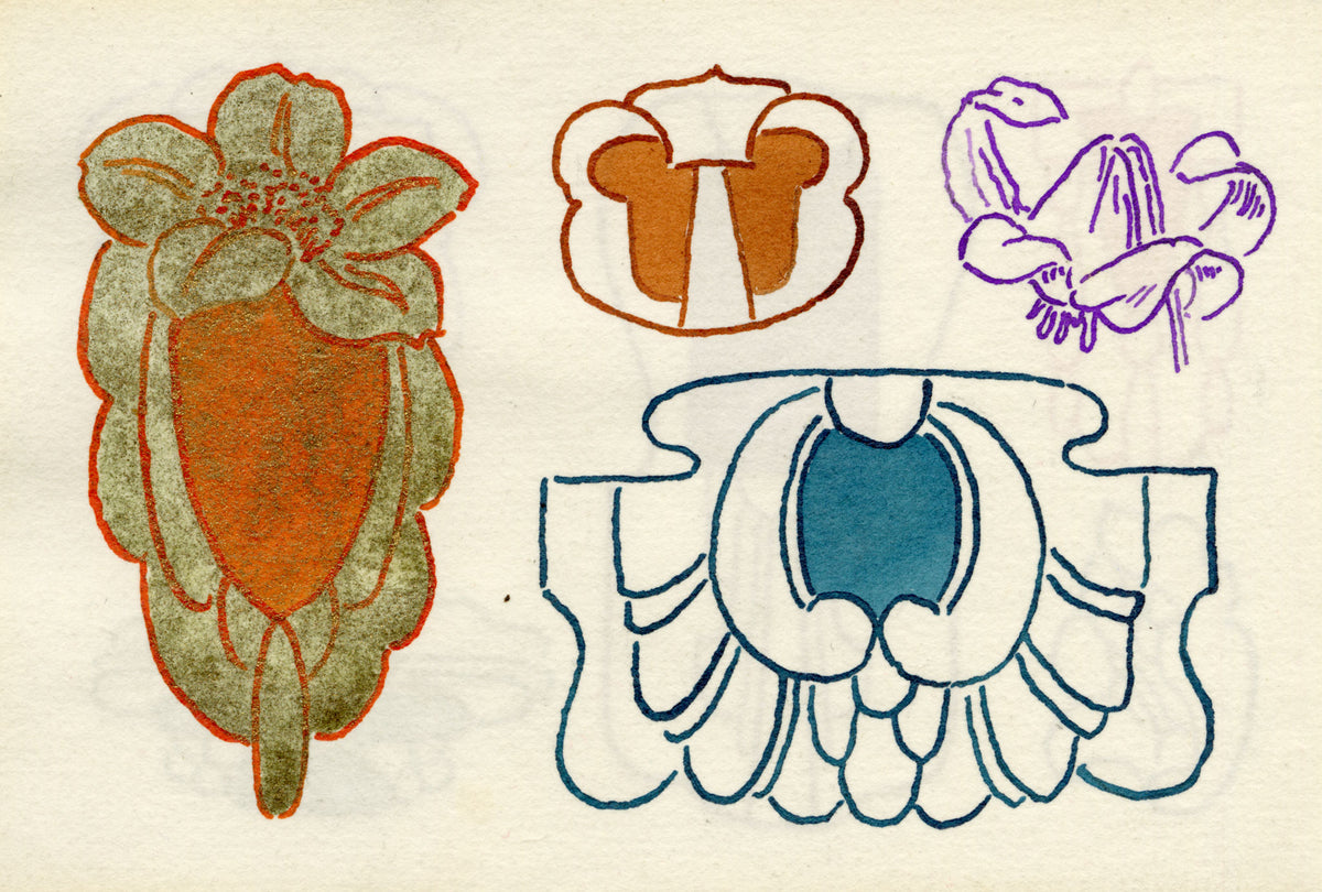 Pickford Robert Waller, Decorative Art Nouveau Design Motifs with Lily – 1925 pen & ink drawing