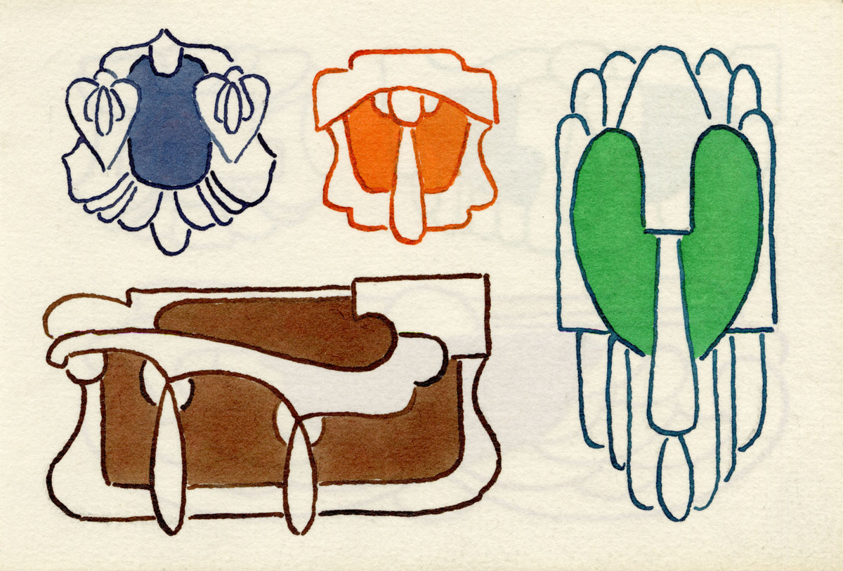 Pickford Robert Waller, Decorative Art Nouveau Design Four Motifs – 1925 pen & ink drawing