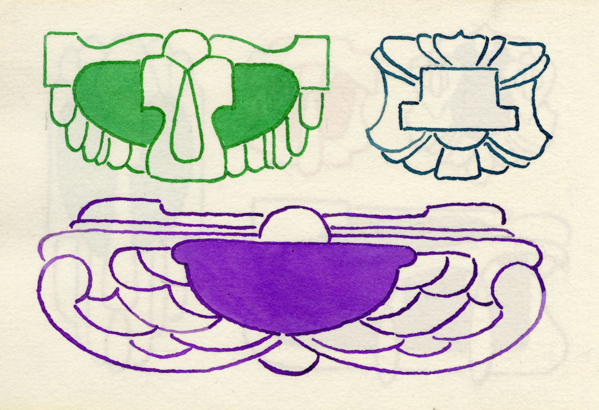 Pickford Robert Waller, Decorative Art Nouveau Design Four Motifs – 1925 pen & ink drawing