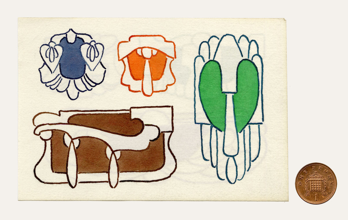 Pickford Robert Waller, Decorative Art Nouveau Design Four Motifs – 1925 pen & ink drawing