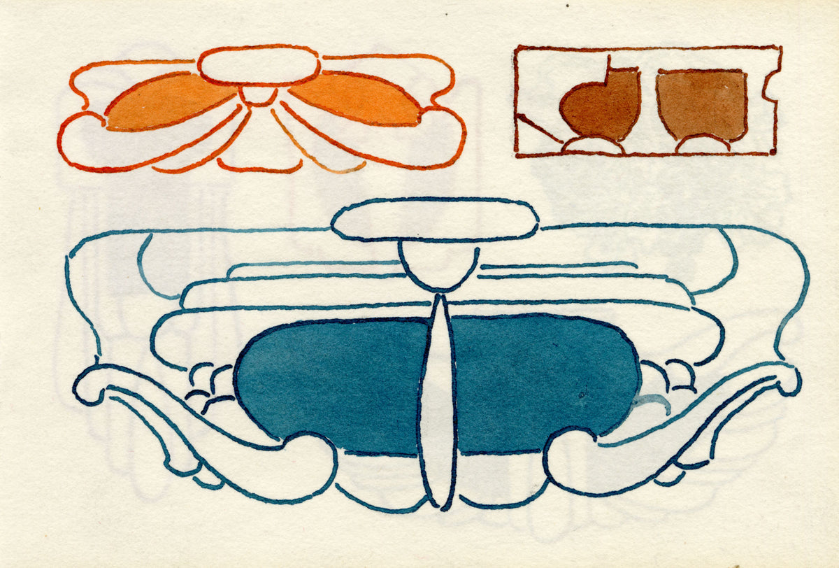 Pickford Robert Waller, Decorative Art Nouveau Design Motifs with Grapes – 1925 pen & ink drawing