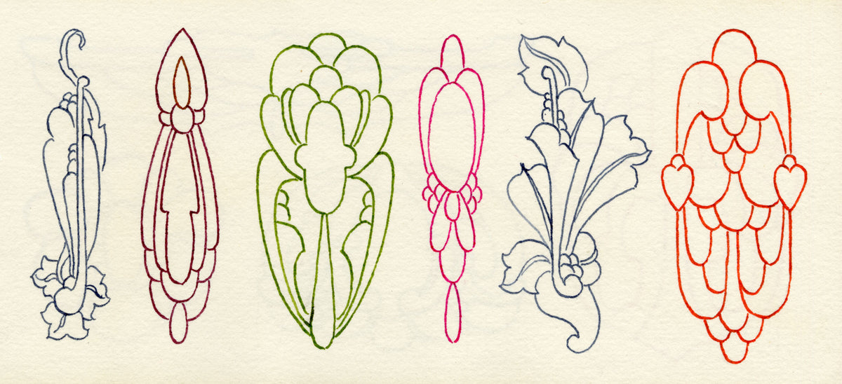 Pickford Robert Waller, Decorative Art Nouveau Design Six Motifs – 1915 pen & ink drawing