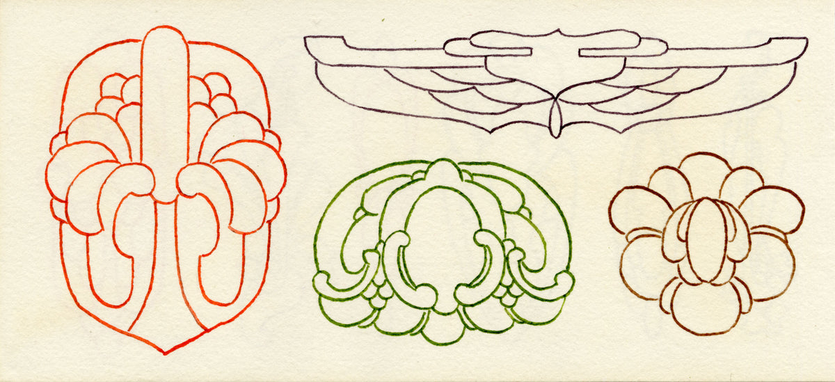 Pickford Robert Waller, Decorative Art Nouveau Design Six Motifs – 1915 pen & ink drawing