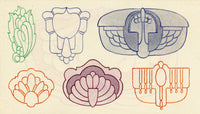 Pickford Robert Waller, Decorative Art Nouveau Design Six Motifs – 1914 pen & ink drawing