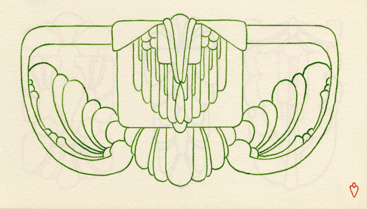 Pickford Robert Waller, Decorative Art Nouveau Design Motif in Green – 1914 pen & ink drawing