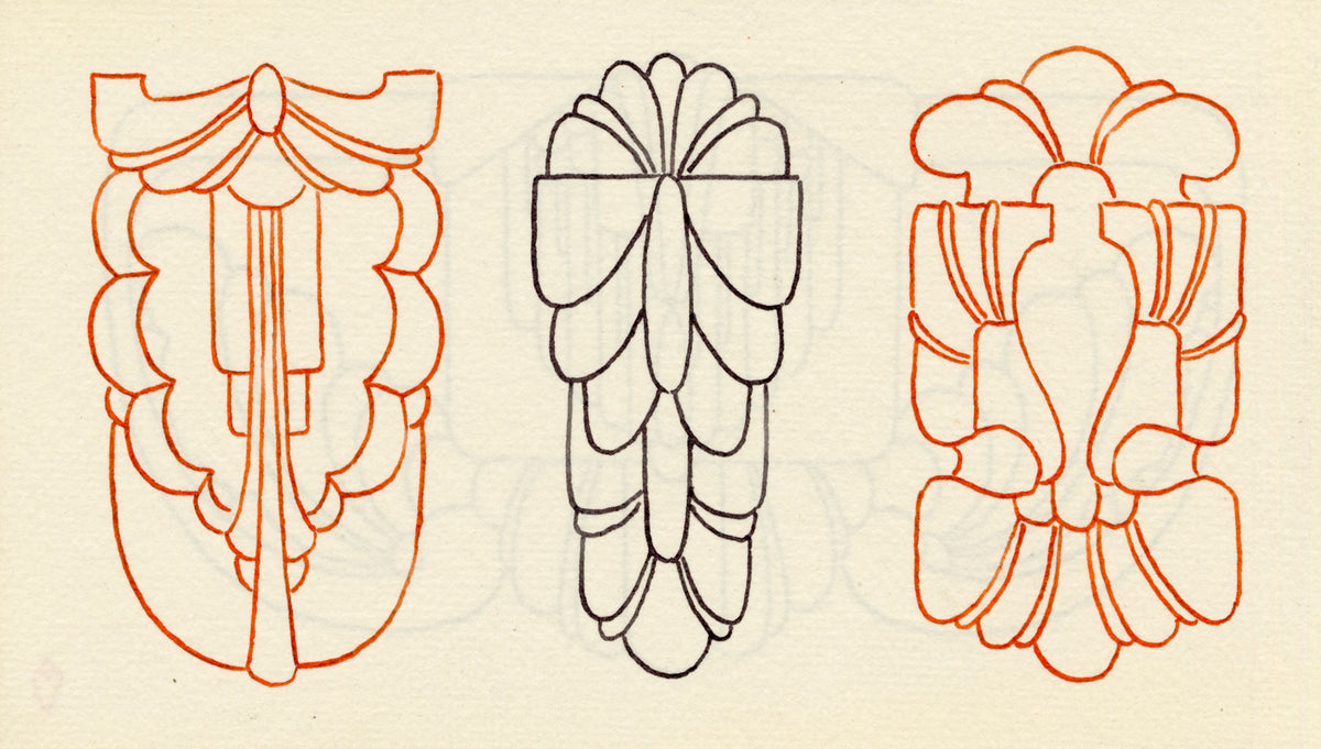 Pickford Robert Waller, Decorative Art Nouveau Design Motif in Green – 1914 pen & ink drawing