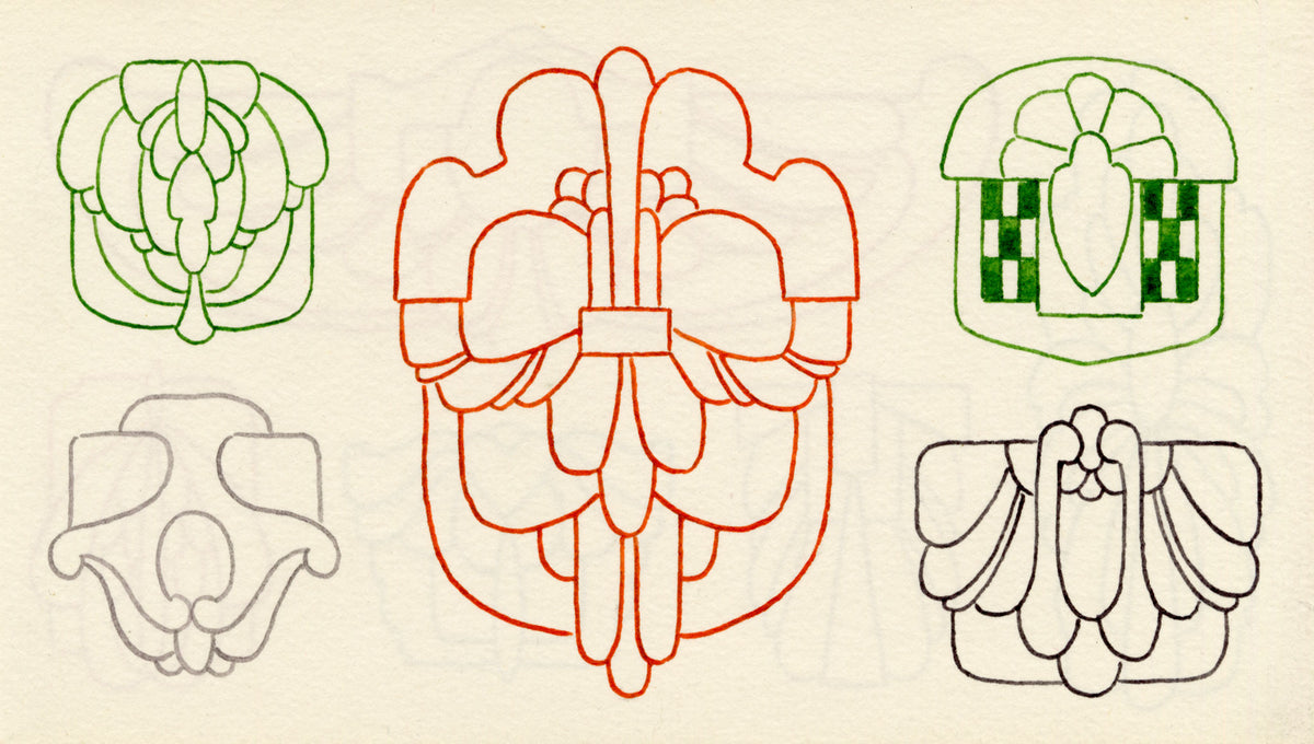 Pickford Robert Waller, Decorative Art Nouveau Design Motifs with Dicing – 1914 pen & ink drawing