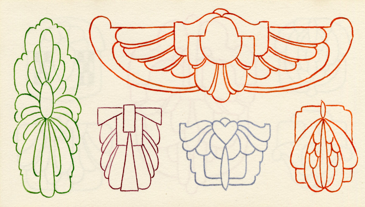 Pickford Robert Waller, Decorative Art Nouveau Design Motifs with Dicing – 1914 pen & ink drawing