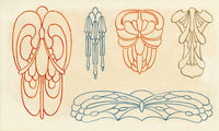 Pickford Robert Waller, Decorative Art Nouveau Design Five Motifs – 1914 pen & ink drawing
