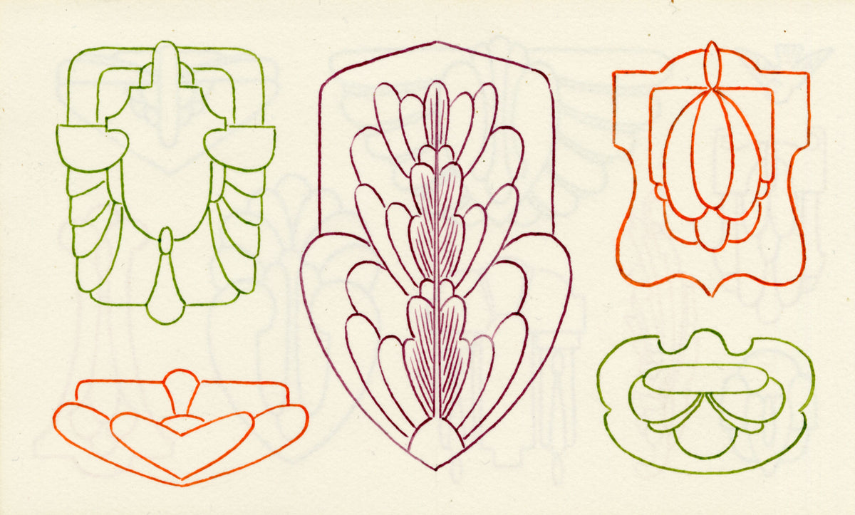 Pickford Robert Waller, Decorative Art Nouveau Design Motifs with Bird – 1914 pen & ink drawing