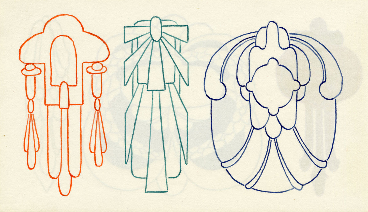 Pickford Robert Waller, Decorative Art Nouveau Design Three Motifs – 1917 pen & ink drawing
