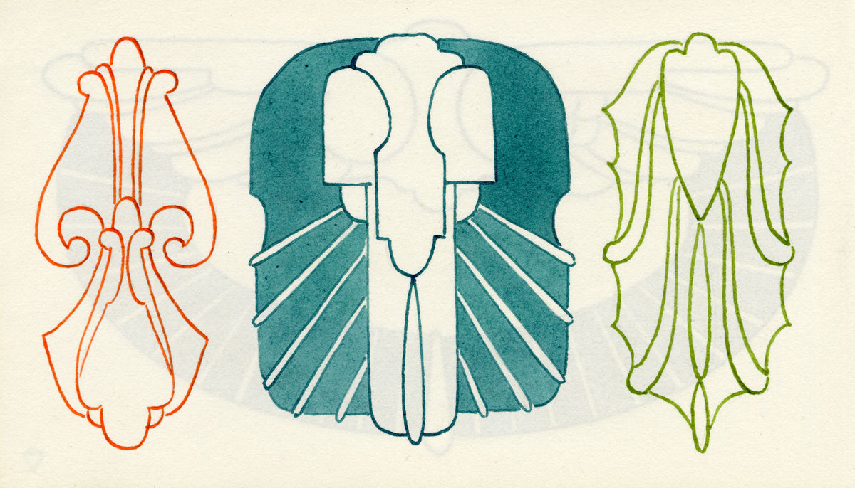 Pickford Robert Waller, Decorative Art Nouveau Design Winged Motif – 1917 pen & ink drawing