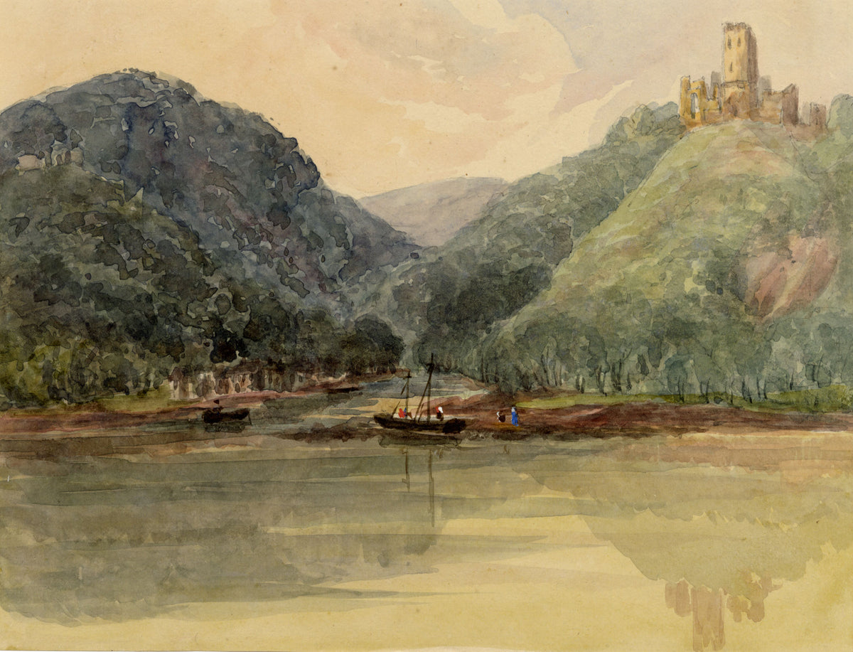 Elizabeth Middleton Powell, Lahneck Castle on the Rhine & the Lahn, Germany – 1857 watercolour painting