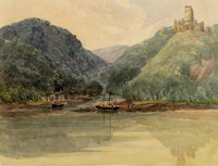 Elizabeth Middleton Powell, Lahneck Castle on the Rhine & the Lahn, Germany – 1857 watercolour painting