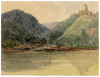 Elizabeth Middleton Powell, Lahneck Castle on the Rhine & the Lahn, Germany – 1857 watercolour painting