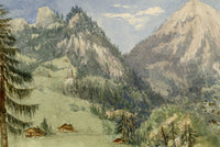 Elizabeth Middleton Powell, Protestant Church in Comballaz, Alpine Switzerland – 1865 watercolour painting