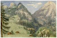 Elizabeth Middleton Powell, Protestant Church in Comballaz, Alpine Switzerland – 1865 watercolour painting