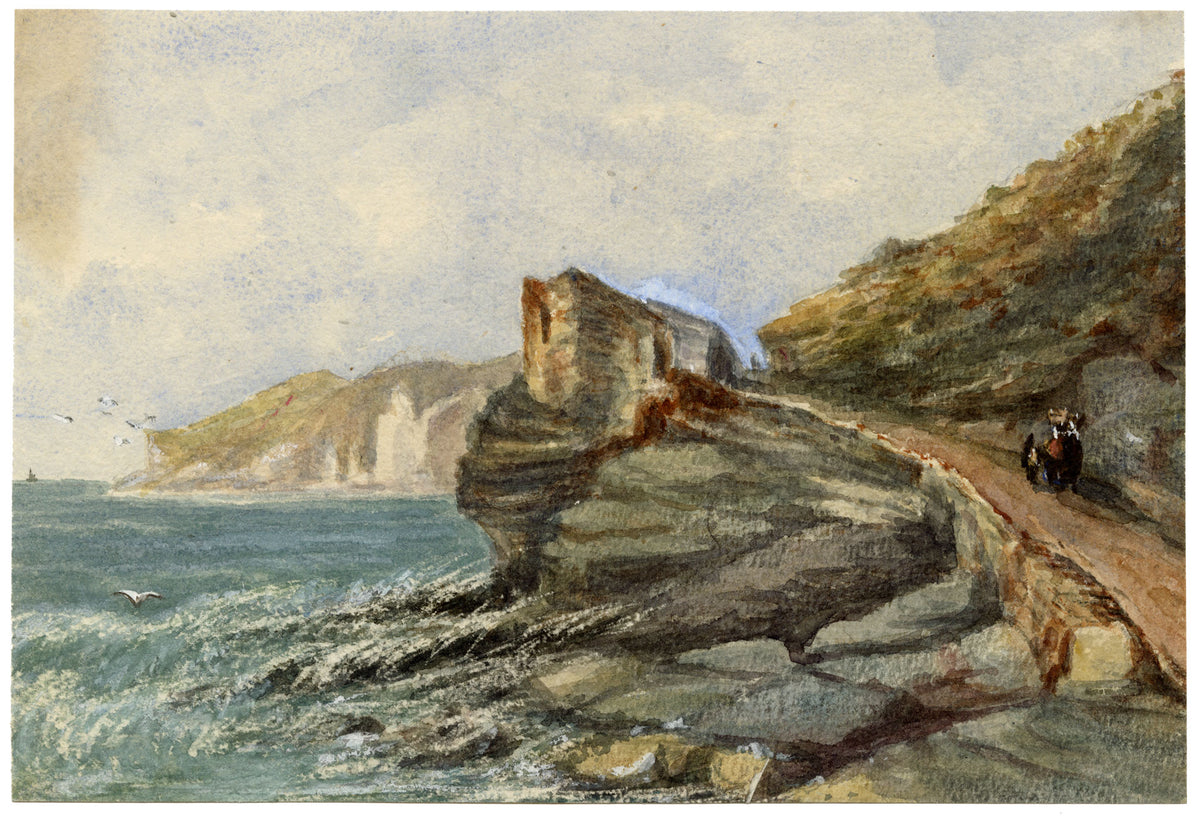 Elizabeth Middleton Powell, Trebarwith Coastal Path, Cornwall – c.1866 watercolour painting