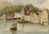 Elizabeth Middleton Powell, Lucerne Chapel Bridge, Reuss River, Switzerland – 1855 watercolour painting