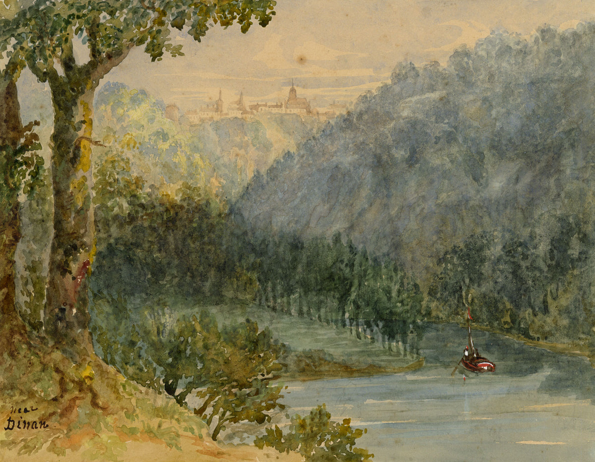 Elizabeth Middleton Powell, Dinan from the River, Brittany, France – c.1857 watercolour painting