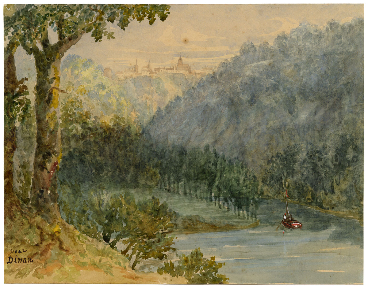 Elizabeth Middleton Powell, Dinan from the River, Brittany, France – c.1857 watercolour painting