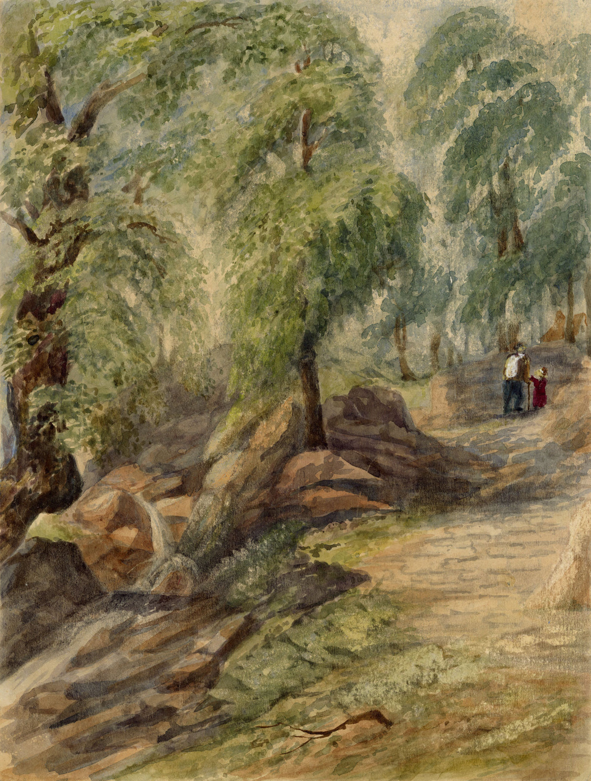 Elizabeth Middleton Powell, Road through Chestnut Wood, Piedmont, Italy – 1857 watercolour painting