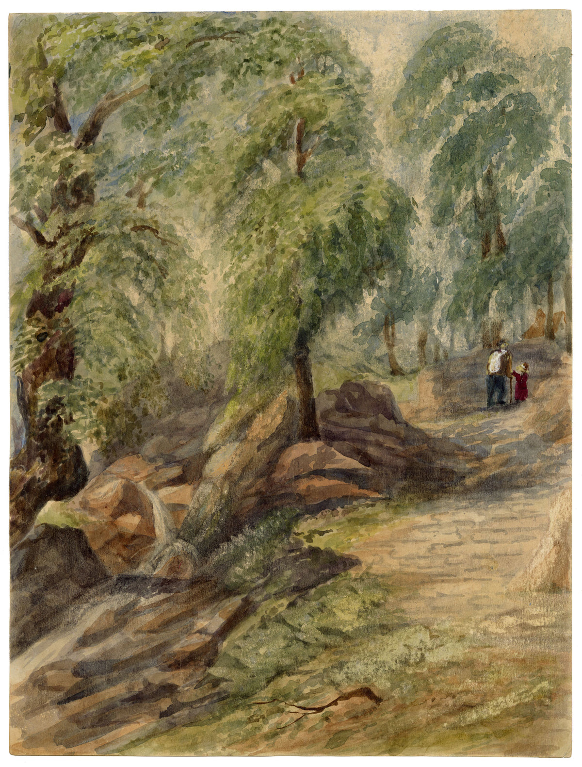 Elizabeth Middleton Powell, Road through Chestnut Wood, Piedmont, Italy – 1857 watercolour painting