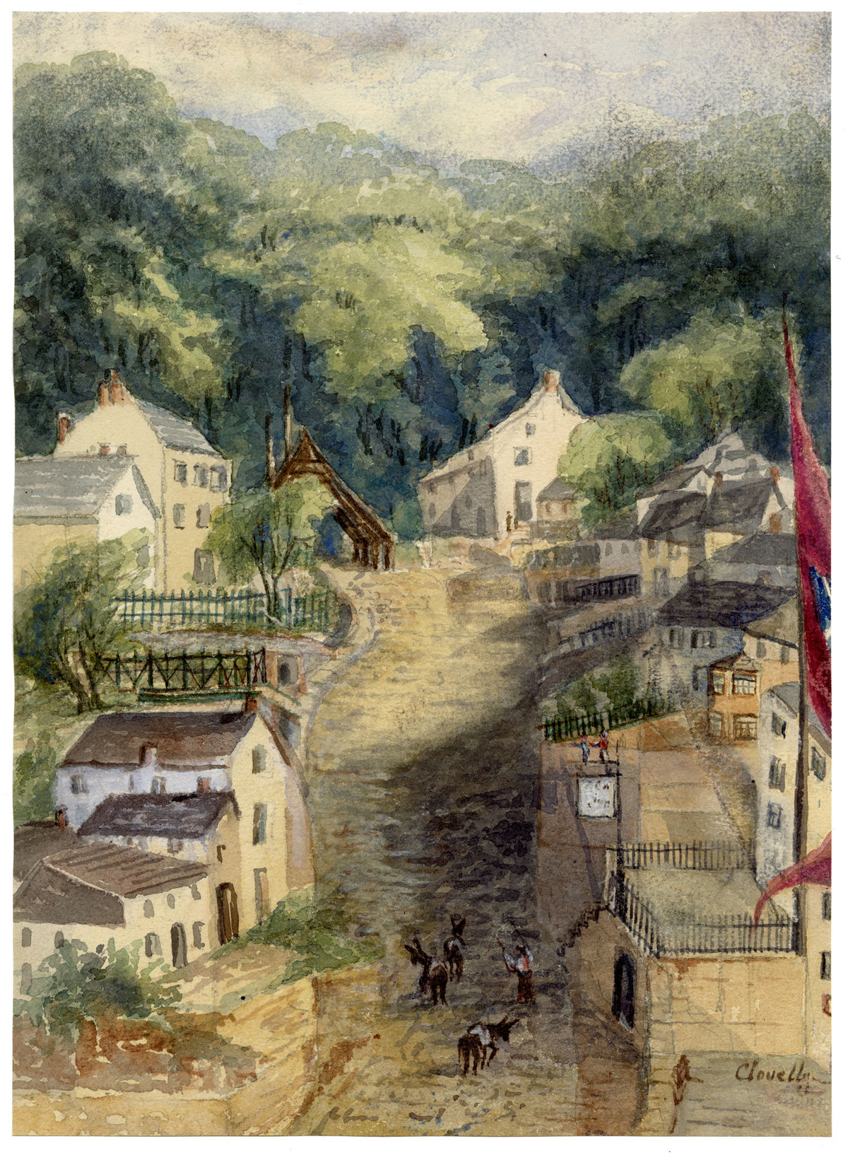 Elizabeth Middleton Powell, Clovelly, North Devon – 1858 watercolour painting