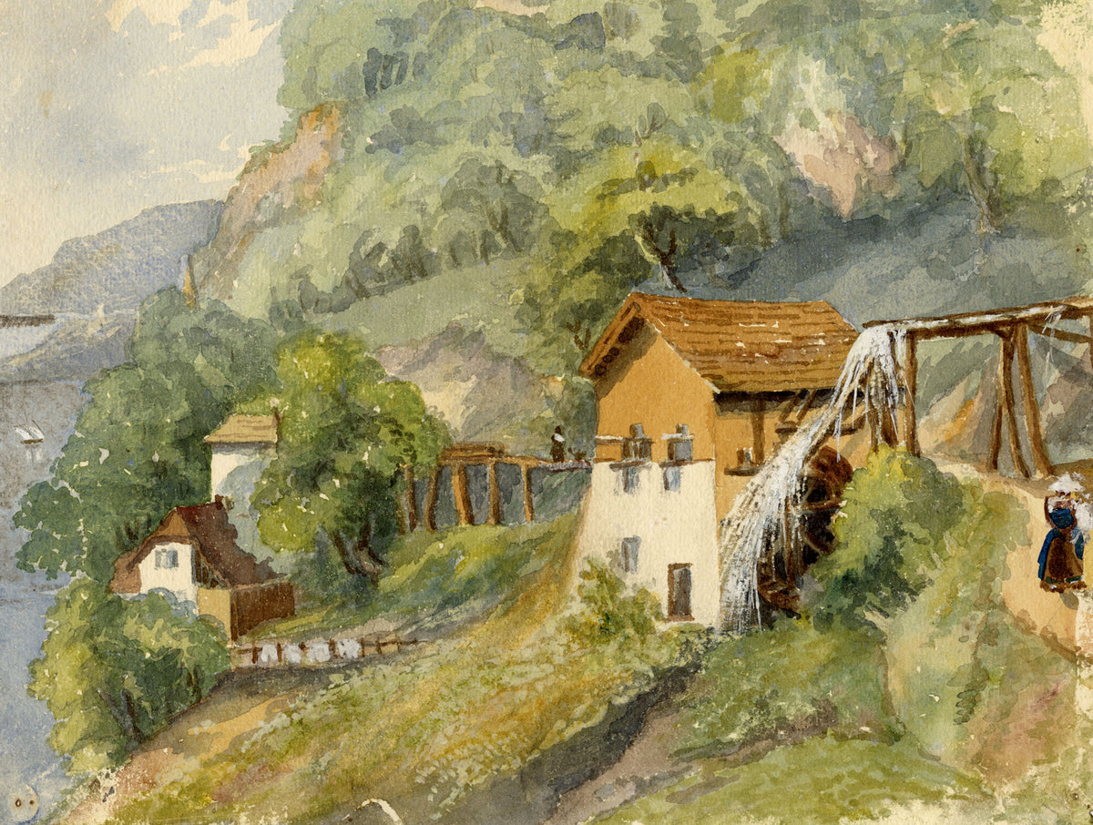 Elizabeth Middleton Powell, Saw Mill at Montreux, Switzerland – 1856 watercolour painting