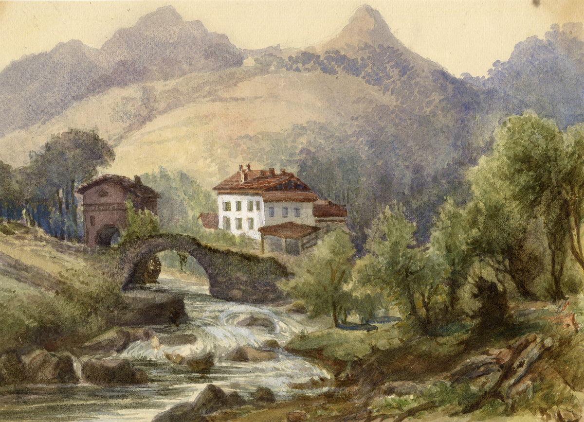 Elizabeth Middleton Powell, Near the Pas de Roland, Basses-Pyrénées, France – 1860 watercolour painting