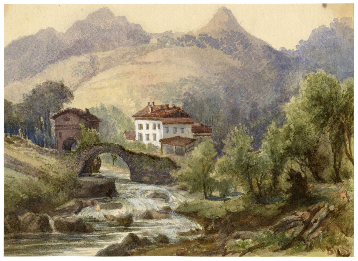 Elizabeth Middleton Powell, Near the Pas de Roland, Basses-Pyrénées, France – 1860 watercolour painting