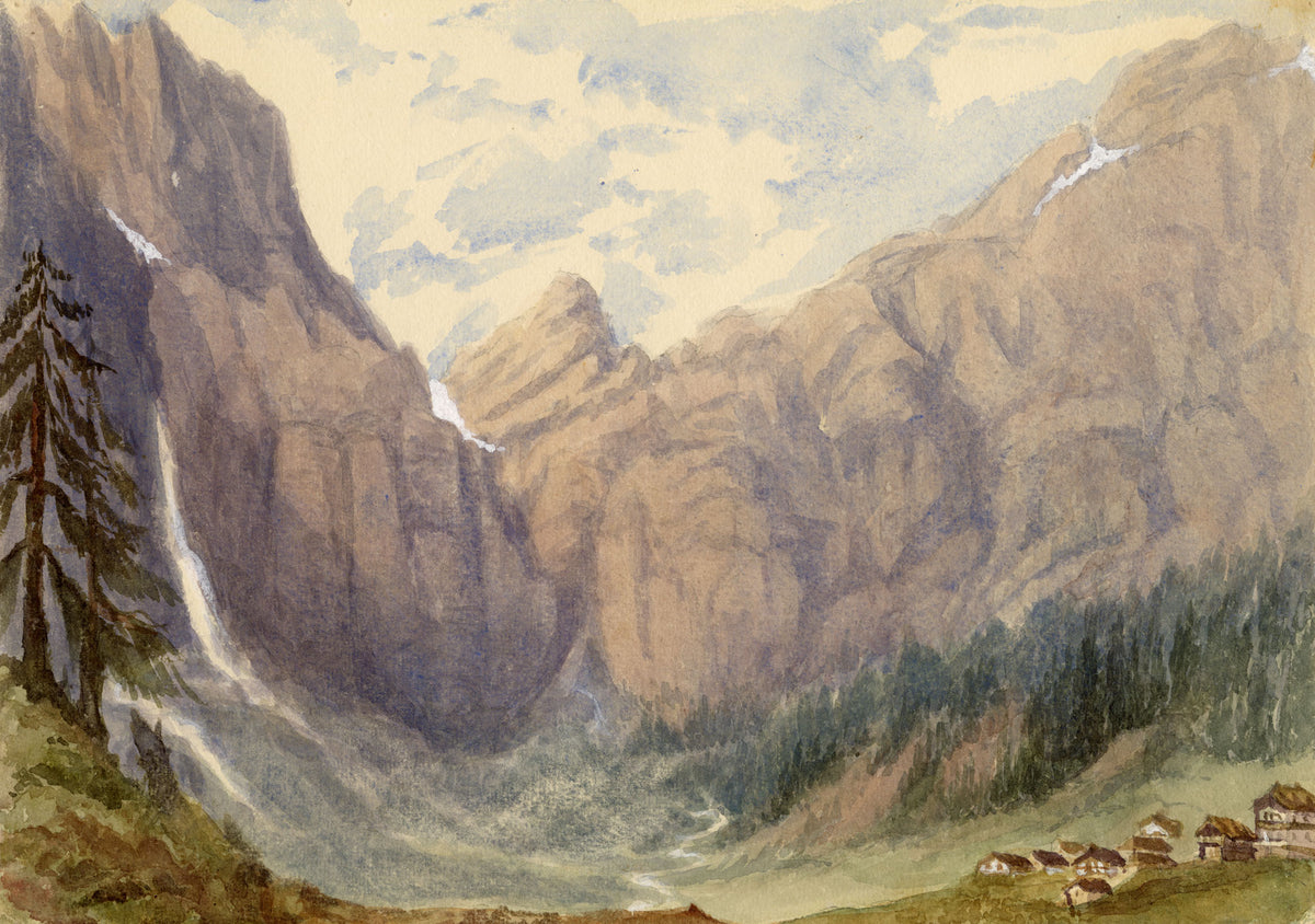 Elizabeth Middleton Powell, Gemmi Pass from Loèche-les-Bains, Switzerland – 1860 watercolour painting