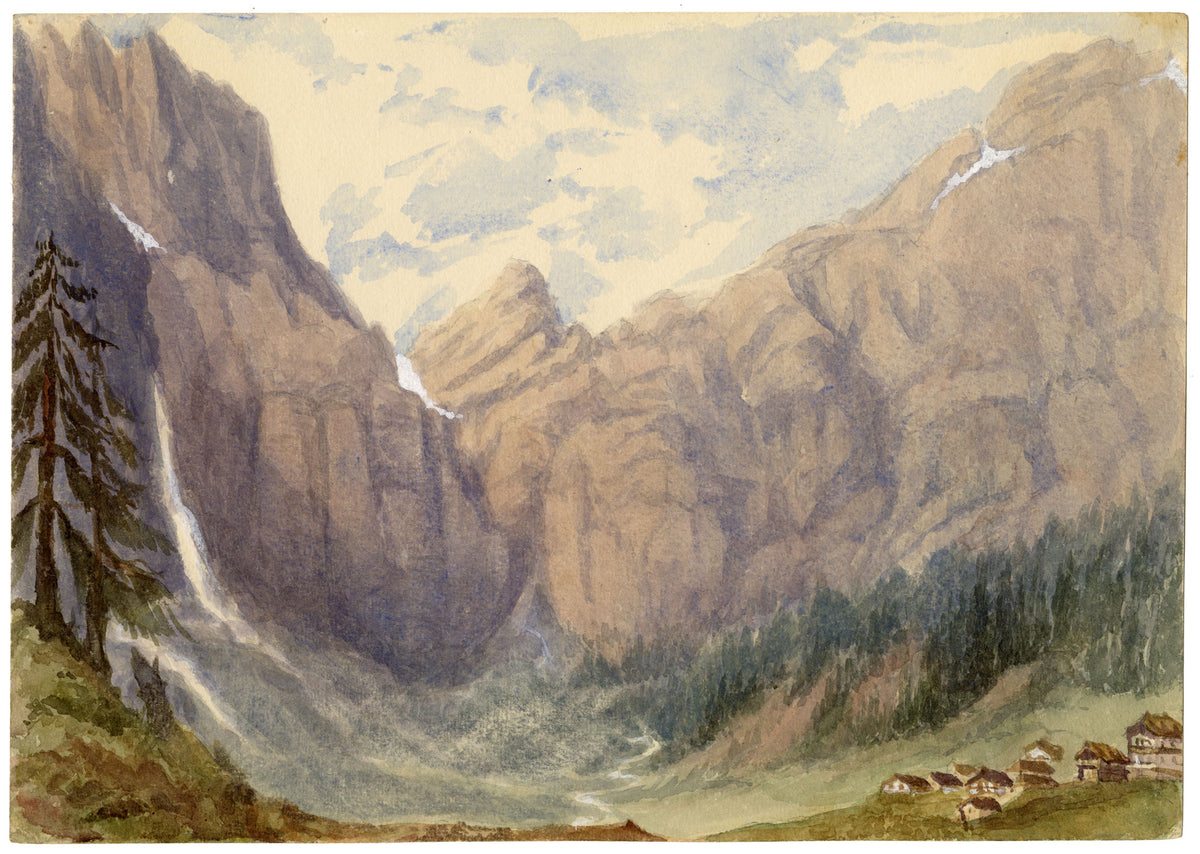 Elizabeth Middleton Powell, Gemmi Pass from Loèche-les-Bains, Switzerland – 1860 watercolour painting