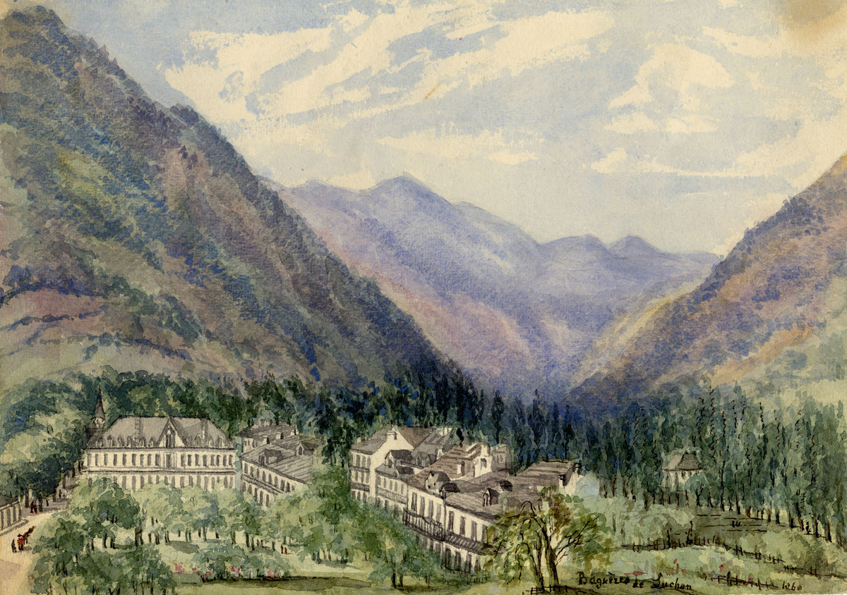 Elizabeth Middleton Powell, Bagnères-de-Luchon, Hautes-Pyrénées, France – 1859 watercolour painting