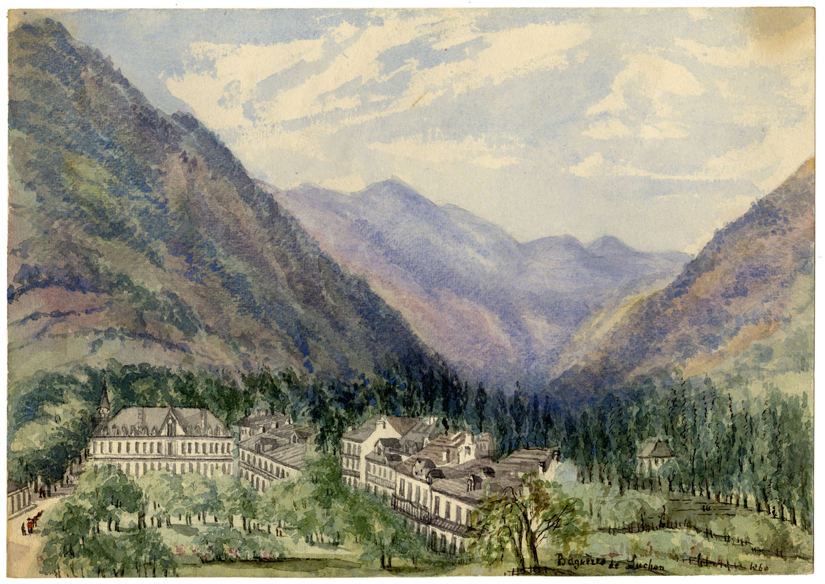 Elizabeth Middleton Powell, Bagnères-de-Luchon, Hautes-Pyrénées, France – 1859 watercolour painting