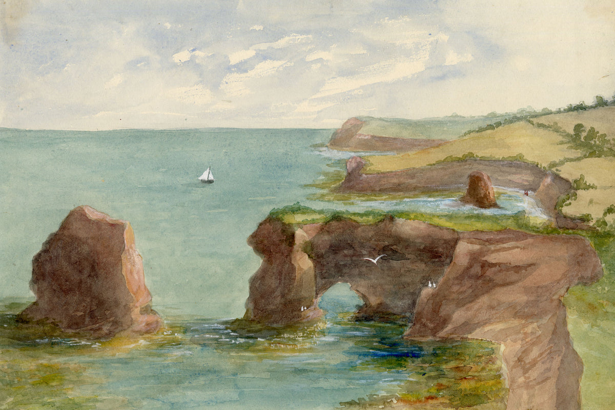 Elizabeth Middleton Powell, Ladram Bay, Budleigh Salterton, Devon – c.1857 watercolour painting