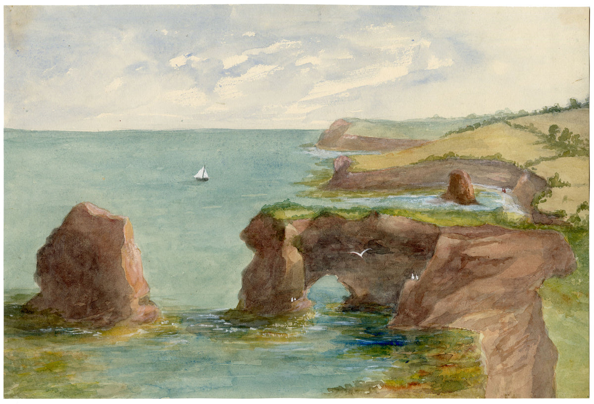 Elizabeth Middleton Powell, Ladram Bay, Budleigh Salterton, Devon – c.1857 watercolour painting