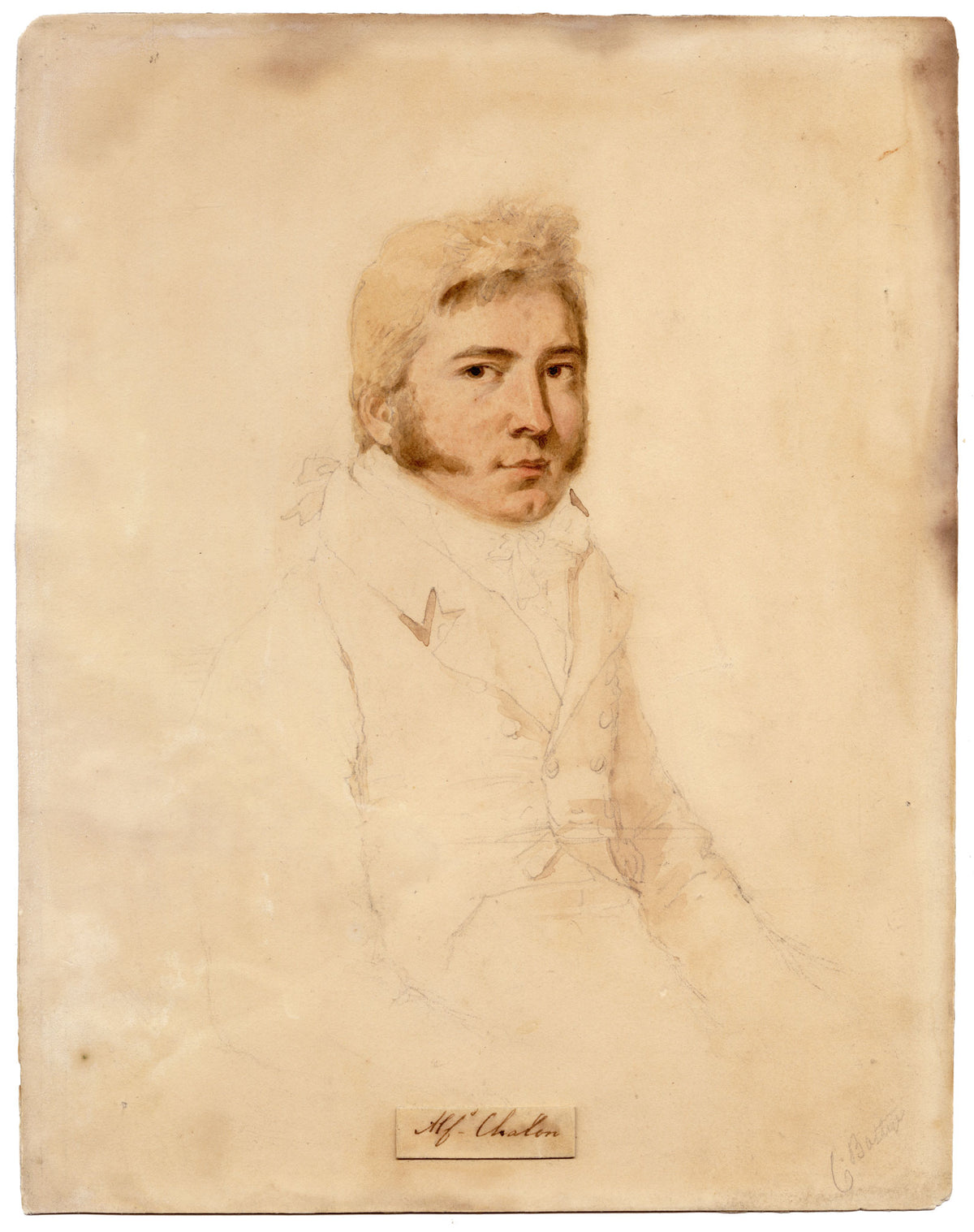 Alfred Edward Chalon RA, Portrait of Charles Battye of The Gore, Kensington, London Merchant  – Mid-19th-century watercolour painting