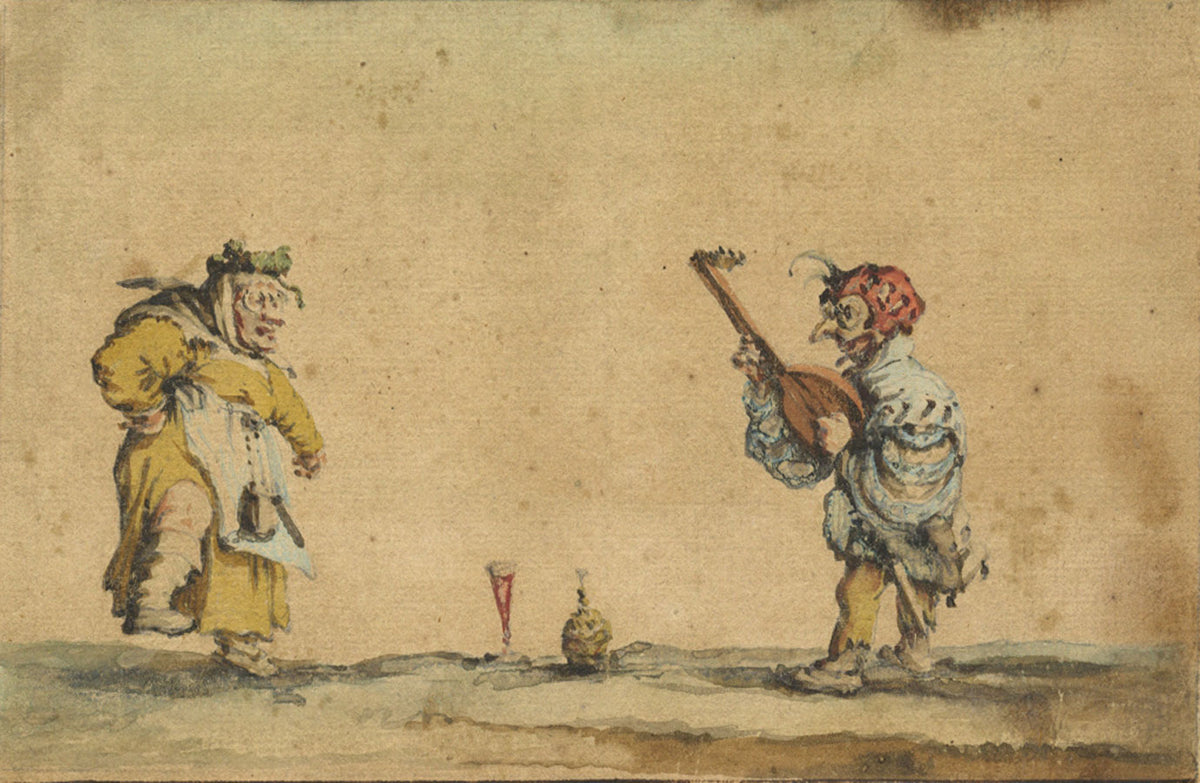 Callot Del., Masked Performers –17th-century watercolour painting