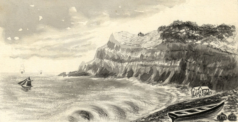 Shanklin Bay, Isle of Wight –Late 19th-century watercolour painting in grisaille