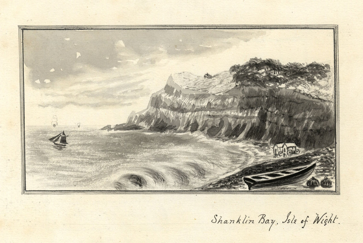 Baia di Shanklin, Isola di Wight – Acquerello in grisaglia di fine Ottocento