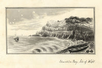 Bahía de Shanklin, Isla de Wight – Pintura de acuarela en grisalla de finales del siglo XIX