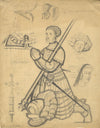 Heinrich Schlitt German Medieval Costume Studies –Original 1875 graphite drawing
