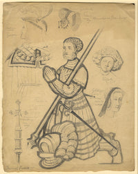 Heinrich Schlitt German Medieval Costume Studies –Original 1875 graphite drawing