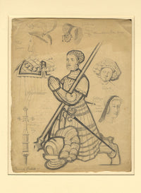 Heinrich Schlitt German Medieval Costume Studies –Original 1875 graphite drawing