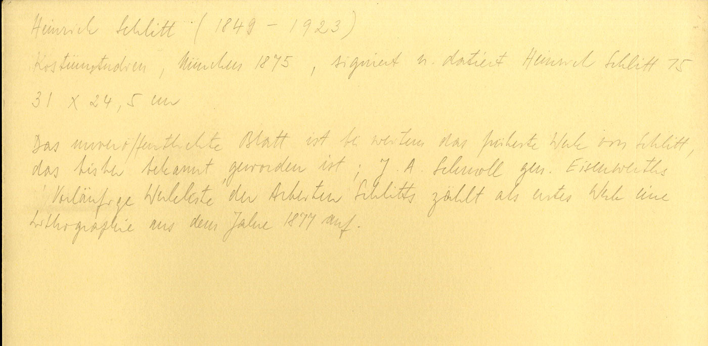 Heinrich Schlitt German Medieval Costume Studies –Original 1875 graphite drawing