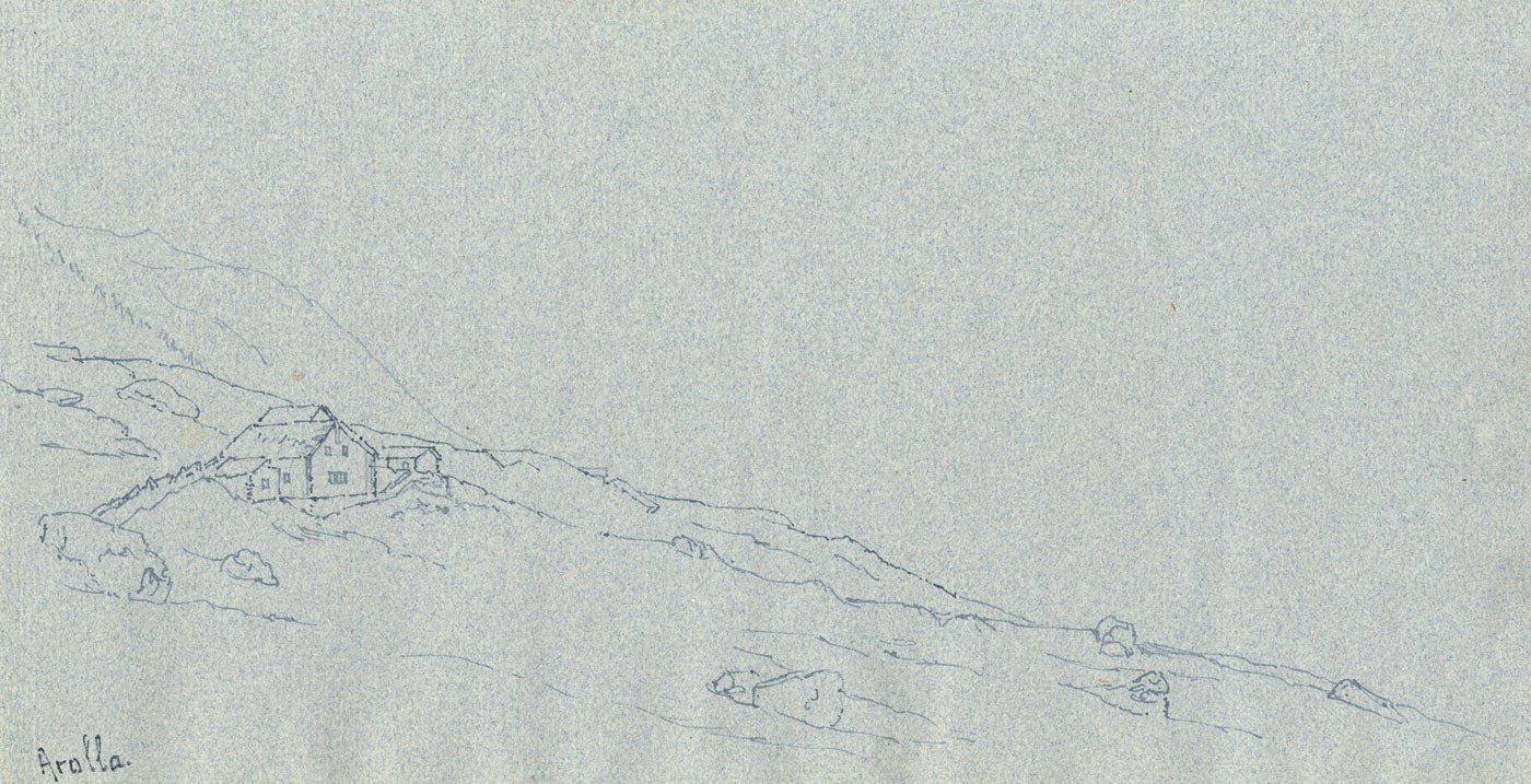 G.H. Wollaston, Mountain Huts, Aralla, Spain – Early 20th-century ink drawing
