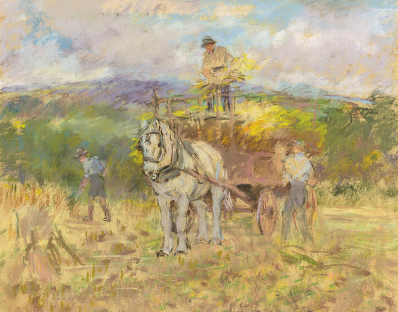 Alice Des Clayes ARCA Haymakers with Horse –Original 20th-century pastel drawing