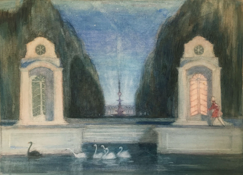 Attrib. Mstislav Dobuzhinsky, Theatrical Set Design – 1930s watercolour painting
